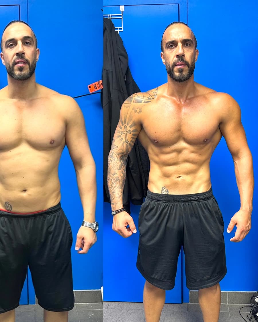 12-week transformation, before and after side by side